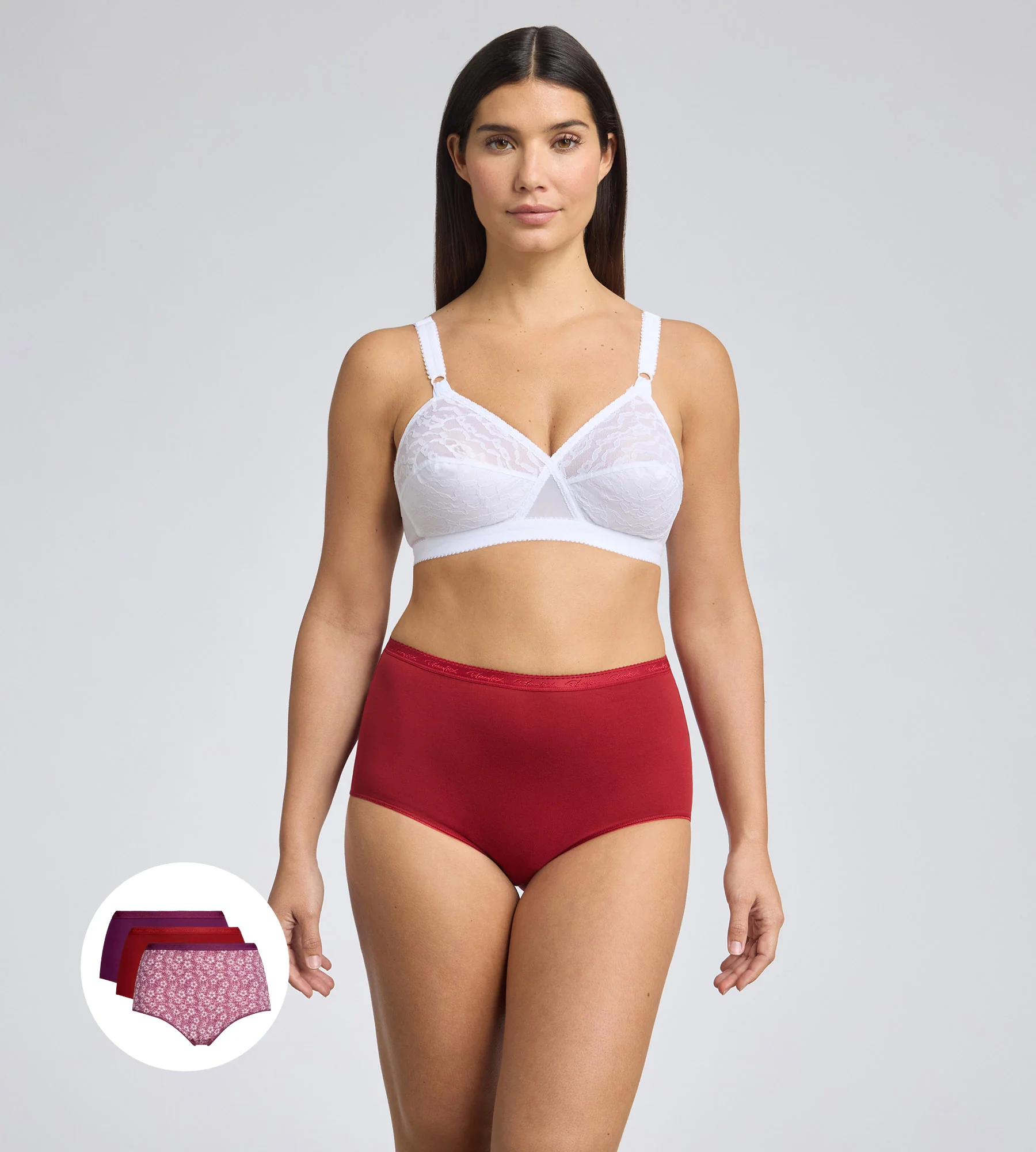 Set di 3 slip a vita alta rosso, viola e stampa floreale Cotone Bio - Image 3