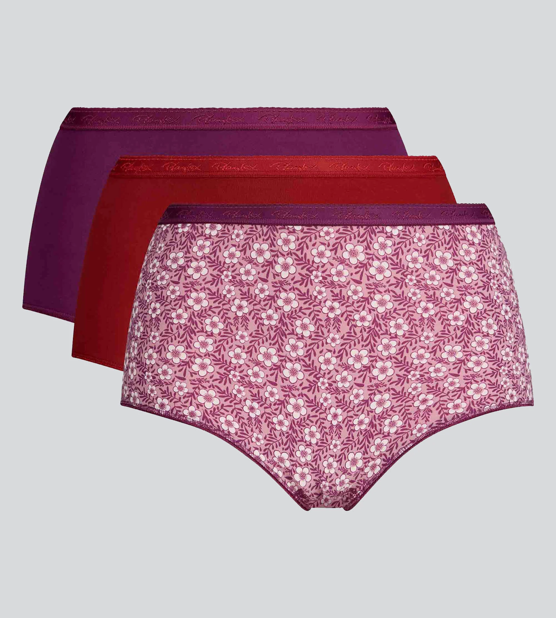 Set di 3 slip a vita alta rosso, viola e stampa floreale Cotone Bio - Image 5