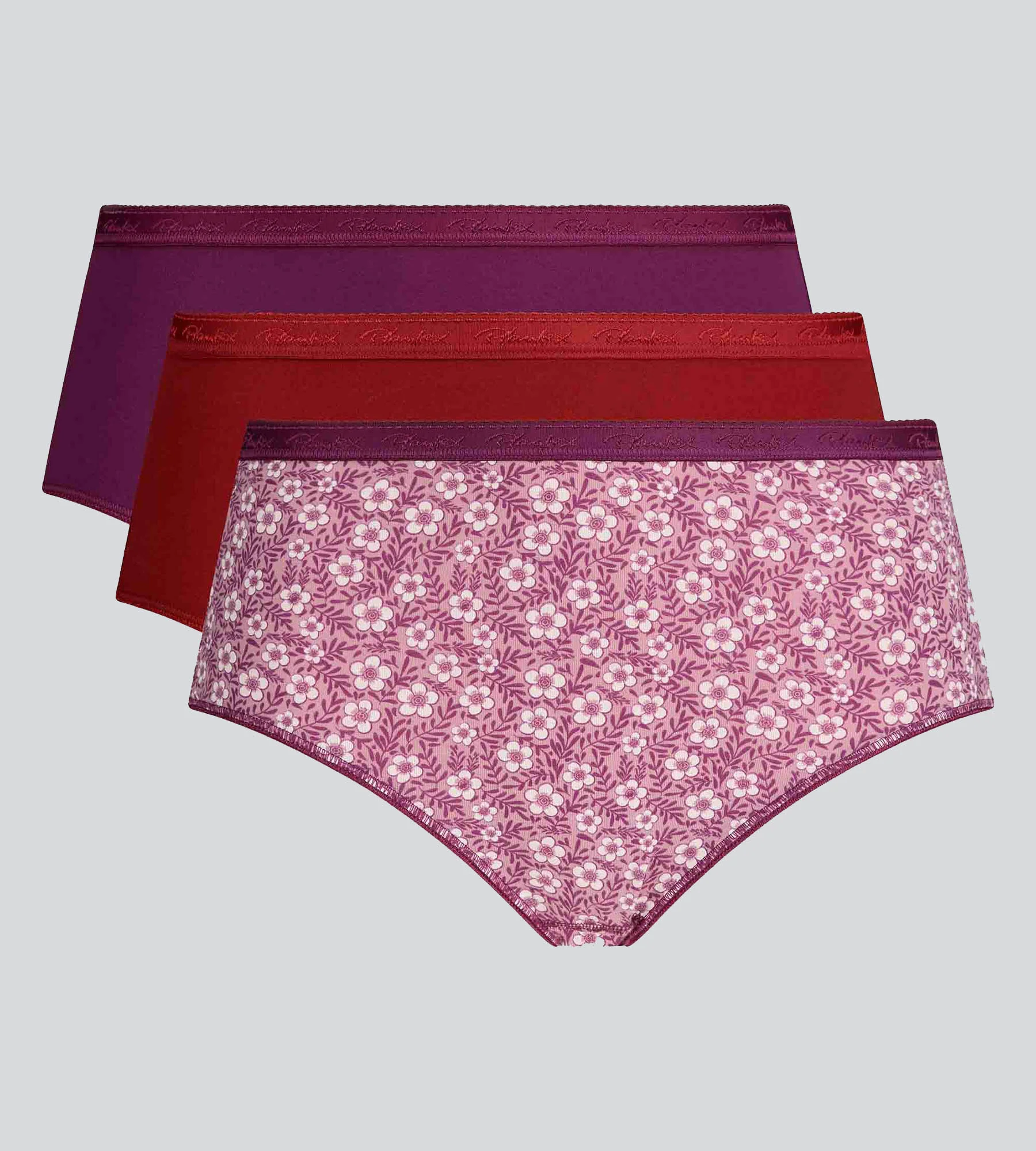 Set di 3 slip rosso, viola e stampa floreale Cotone Bio - Image 5